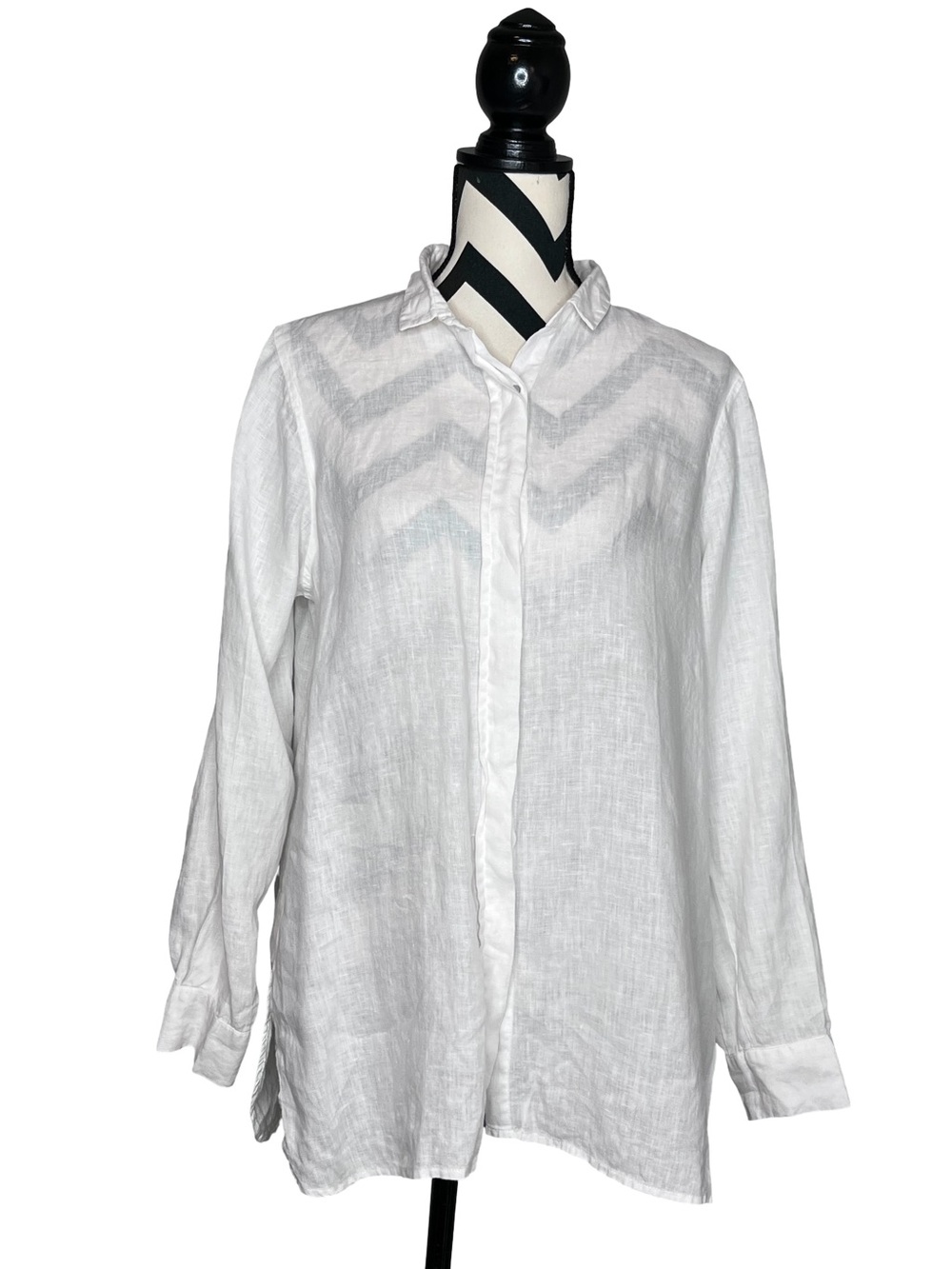 Cottonworld Pure Linen Minimalist Contemporary Long-Sleeve Button Front Shirt L
